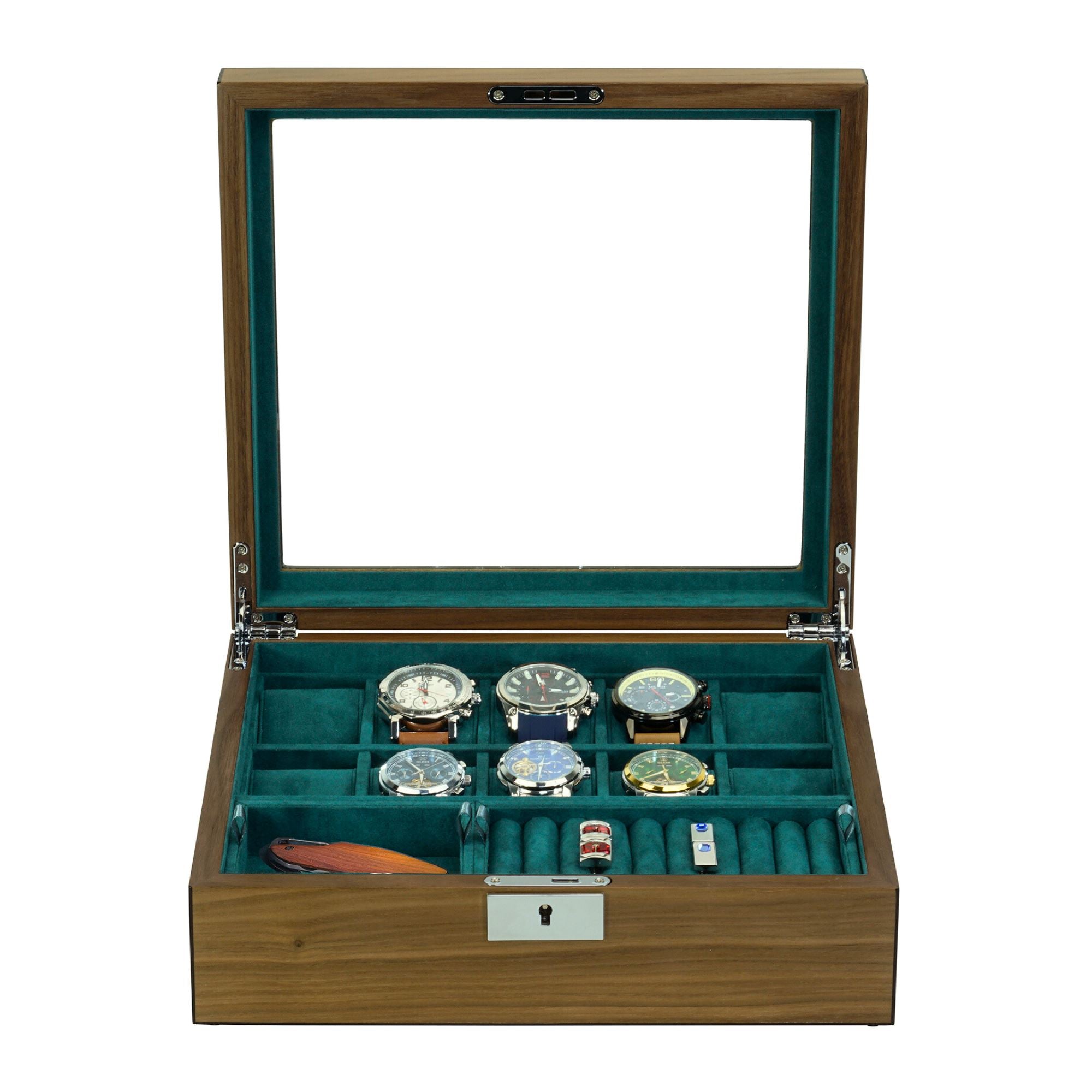 10 Slots Walnut Wooden Watch Box with Removable Trays Watch Boxes Clinks Australia