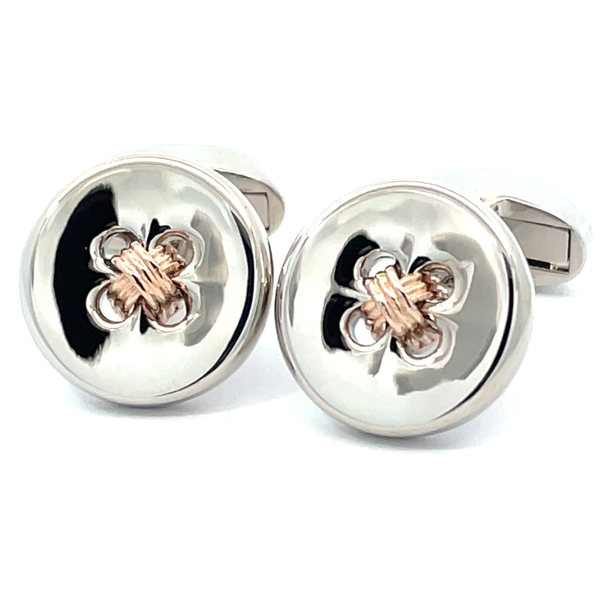 Silver Button with Rose Gold Thread Cufflinks