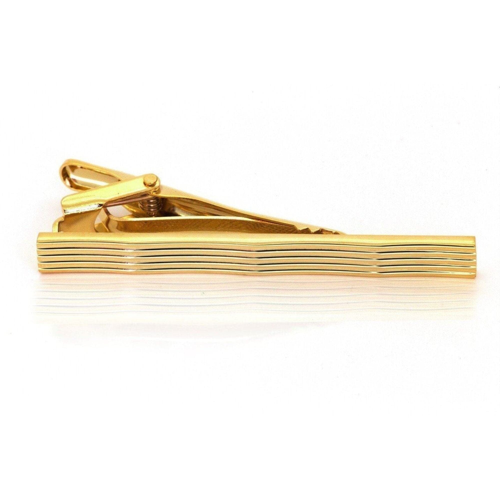 Gold Lines with Waves Tie Clip Tie Bars Clinks