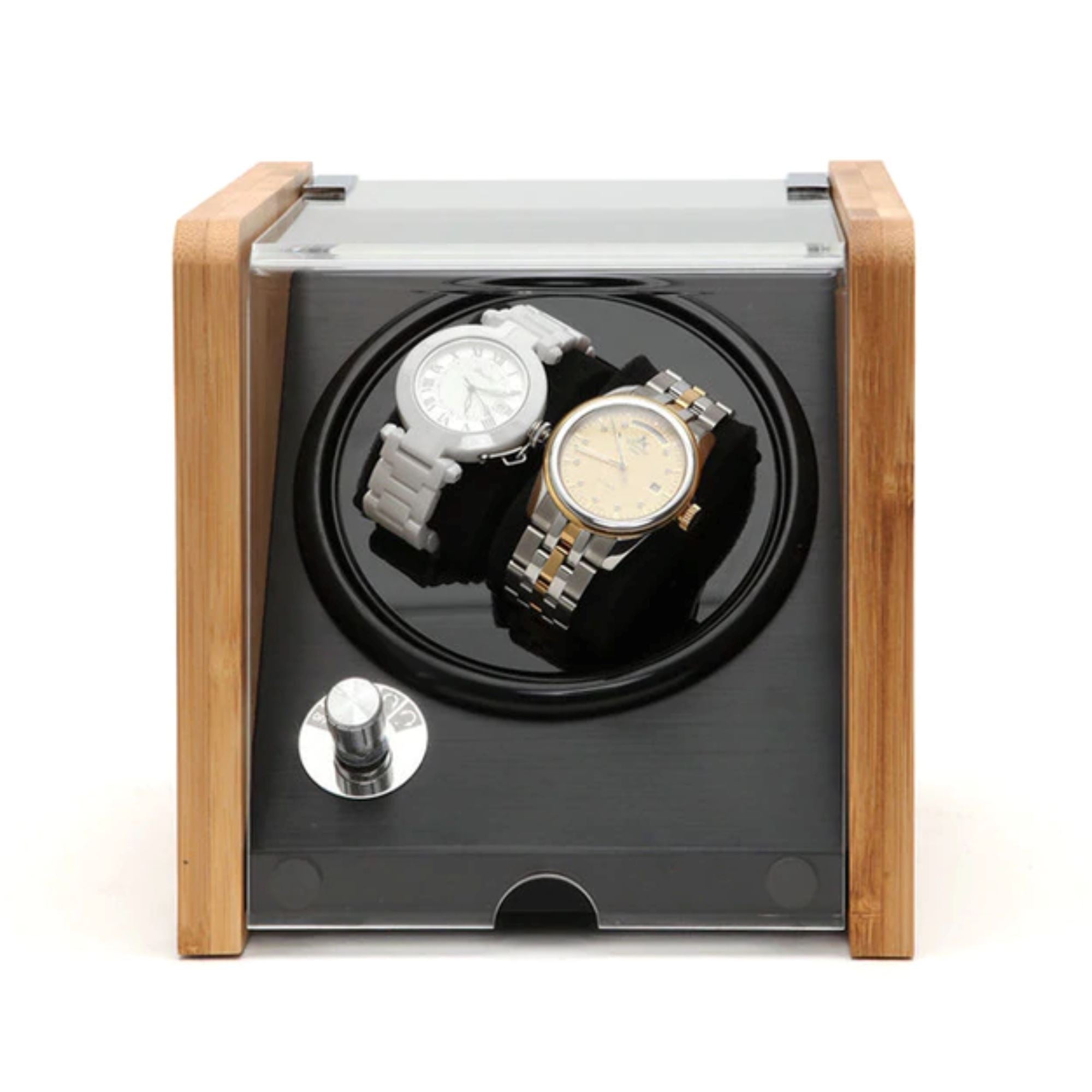 BLAQ Bamboo/Black Watch Winder Box for 2 Watches Watch Winder Boxes Clinks