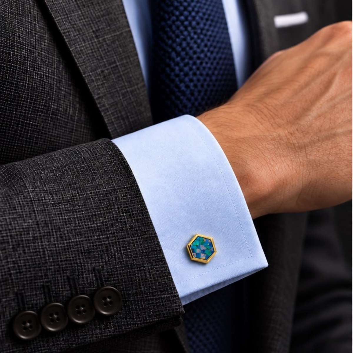 Opal Gold Hex Cufflinks