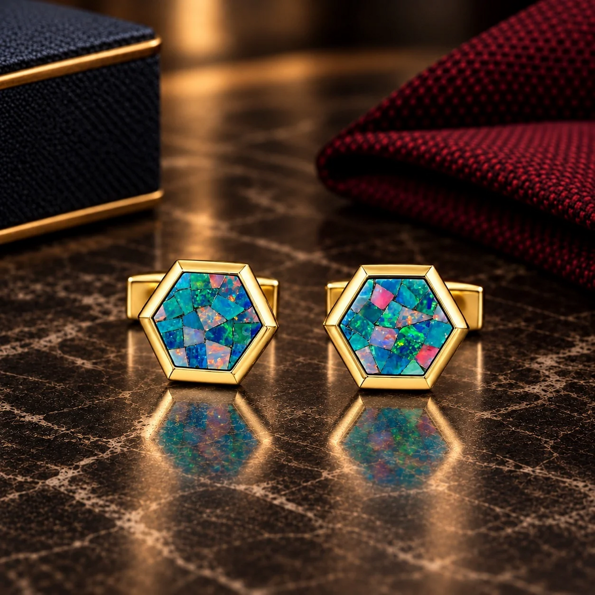 Opal Gold Hex Cufflinks
