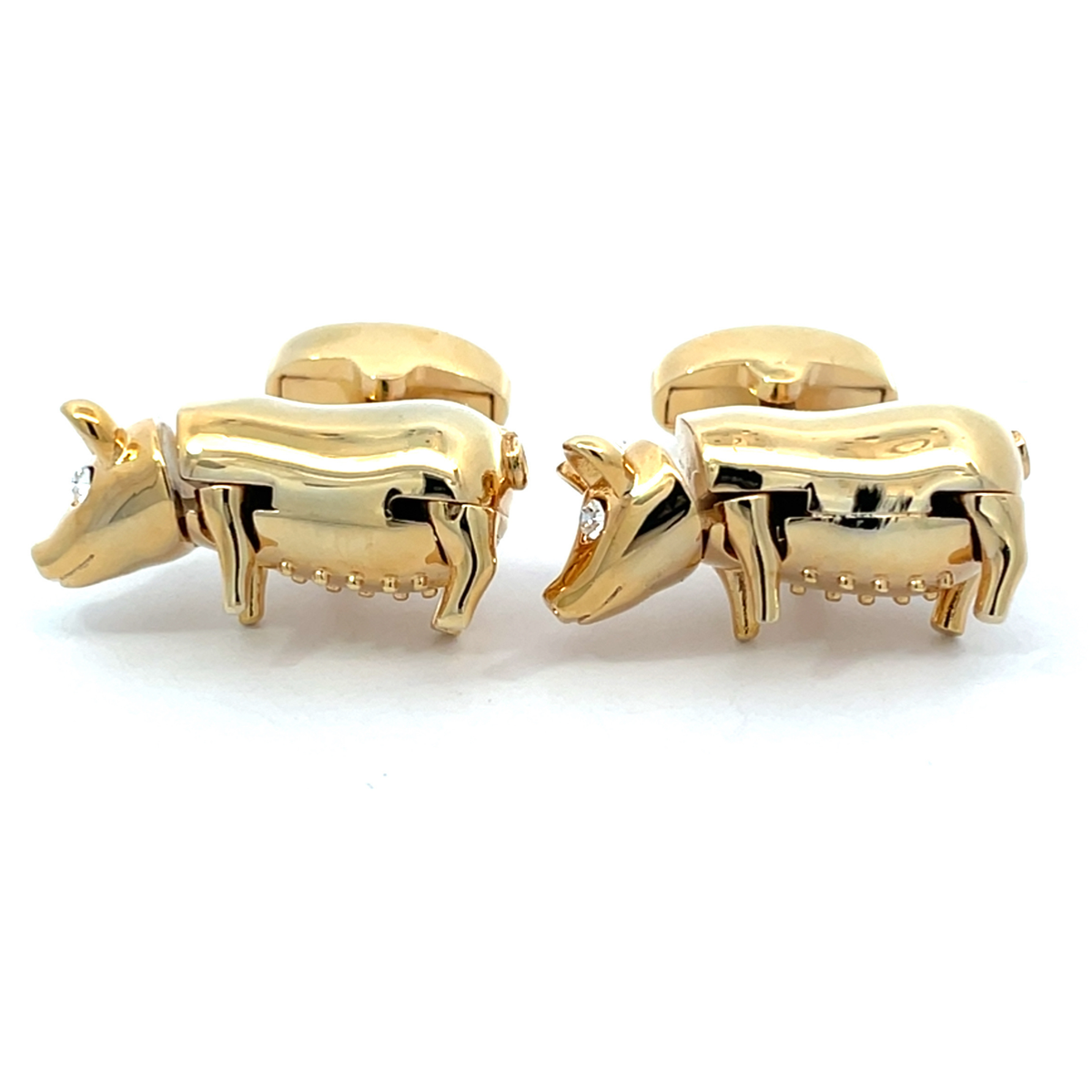 Gold Cute Pig Boar with Crystal Eyes Cufflinks