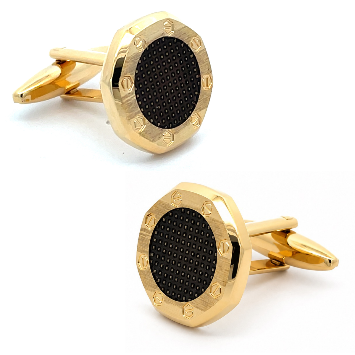 Brushed Gold with Black Texture Cufflinks