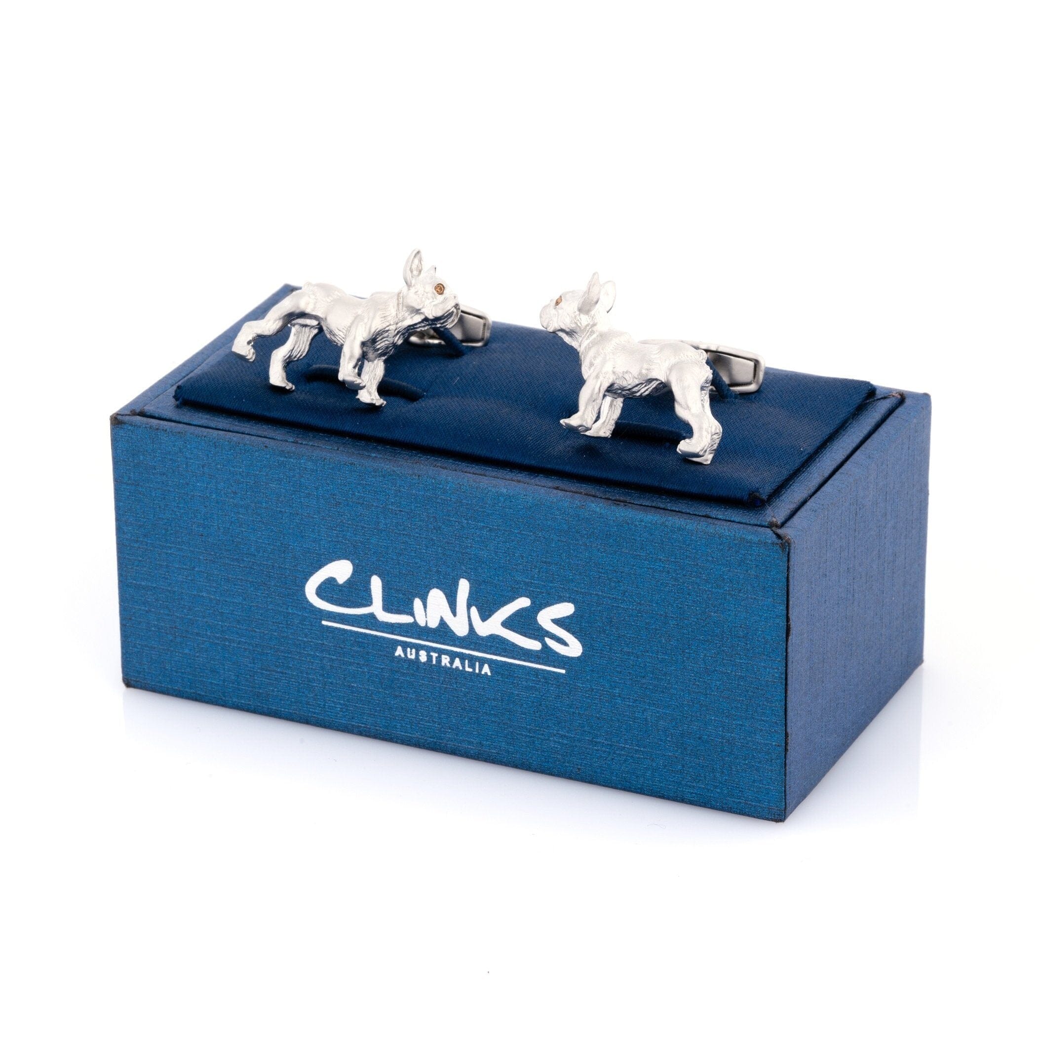 Silver Bulldog Cufflinks with Brown Crystal Eyes Novelty Cufflinks Clinks Australia 