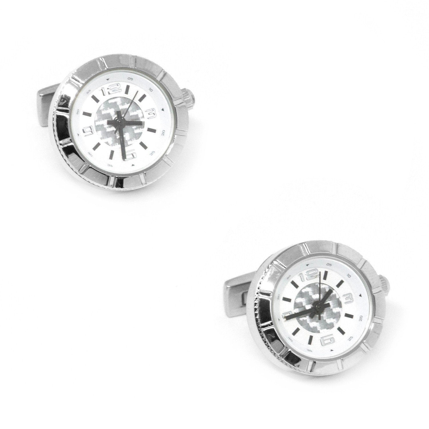 Round Silver Carbon Fibre Working Watch Clock Cufflinks Novelty Cufflinks Clinks Australia 