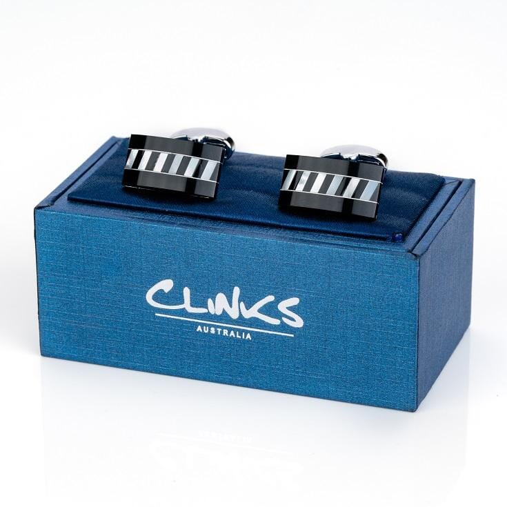 Black Onyx Rectangle interlaced Mother of Pearl Cufflinks Classic & Modern Cufflinks Clinks Australia 