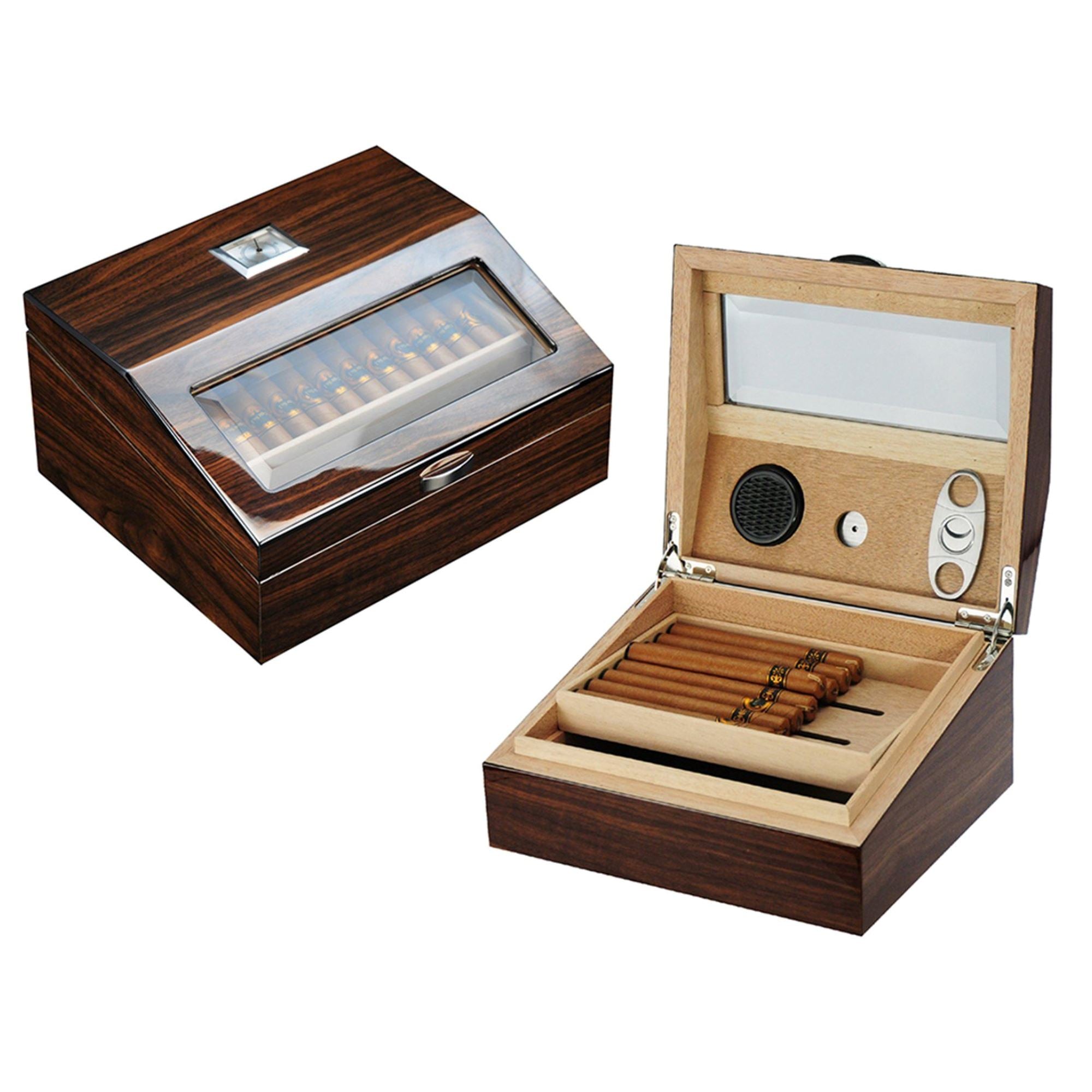 50 CT Walnut Cigar Humidor Wooden Cabinet for Cigars Cigar Boxes Clinks 
